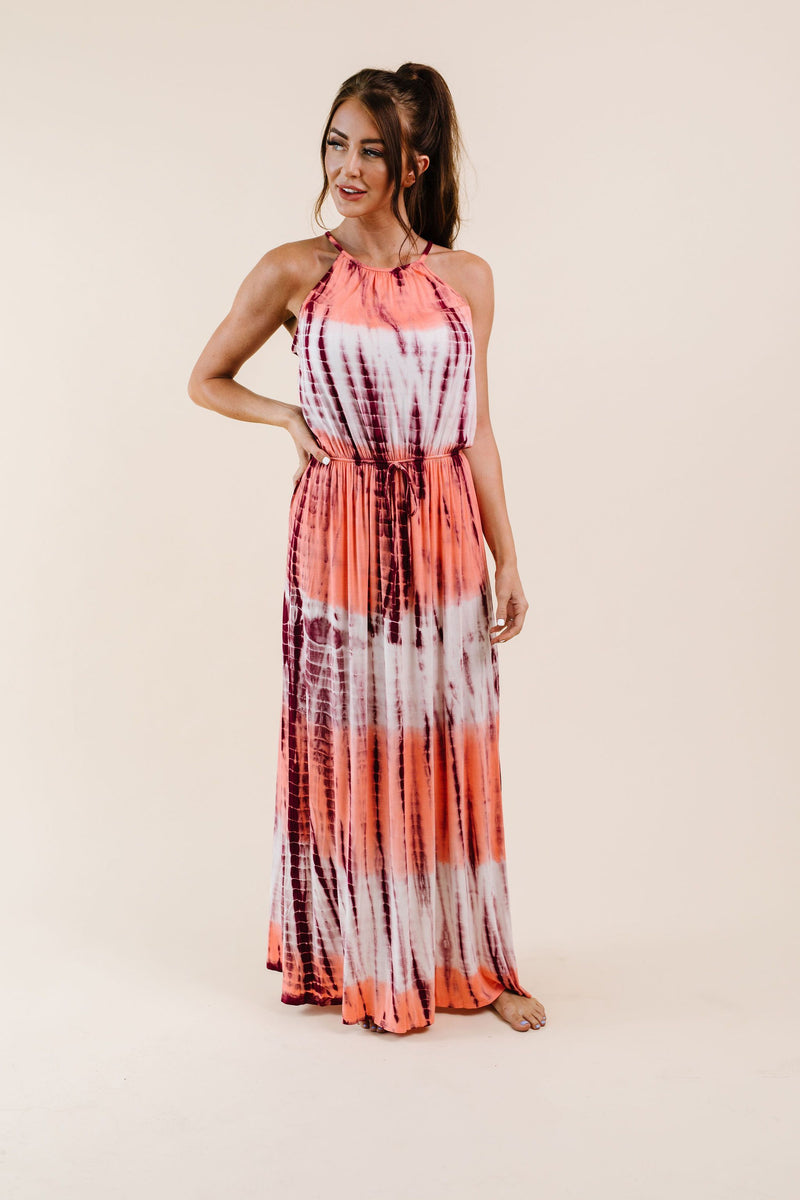 Bamboo Coral Halter Dress - On Hand-1XL, 2XL, 3XL, 8-25-2020, 9-11-2020, BFCM2020, Bonus, Dresses, Group A, Group B, Group C, Group D, Group T, Large, Made in the USA, Medium, Plus, Small, XL, XS-Small-Womens Artisan USA American Made Clothing Accessories