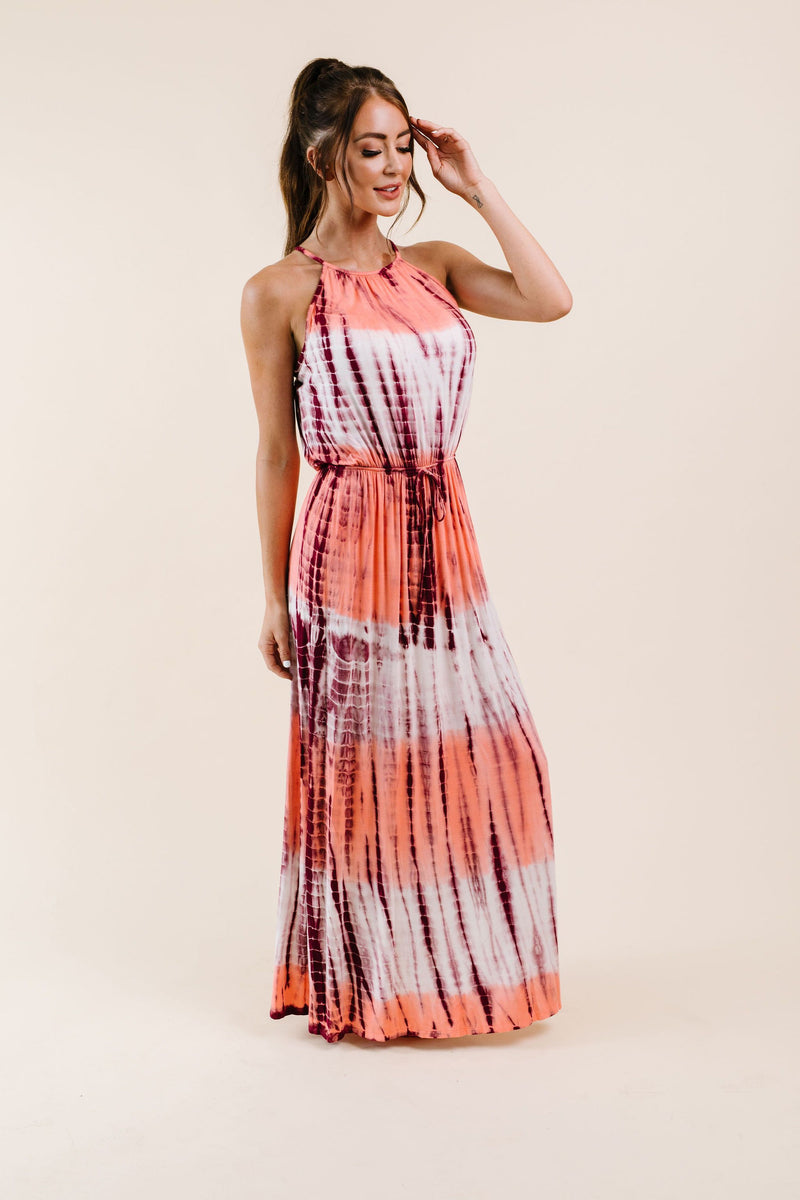 Bamboo Coral Halter Dress - On Hand-1XL, 2XL, 3XL, 8-25-2020, 9-11-2020, BFCM2020, Bonus, Dresses, Group A, Group B, Group C, Group D, Group T, Large, Made in the USA, Medium, Plus, Small, XL, XS-Small-Womens Artisan USA American Made Clothing Accessories
