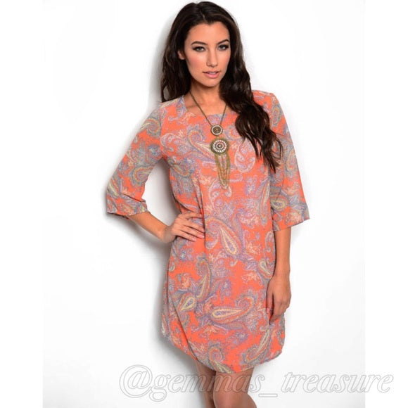 Orange Paisley Shift Dress-Sale-Womens Artisan USA American Made Clothing Accessories