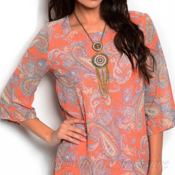 Orange Paisley Shift Dress-Sale-Womens Artisan USA American Made Clothing Accessories