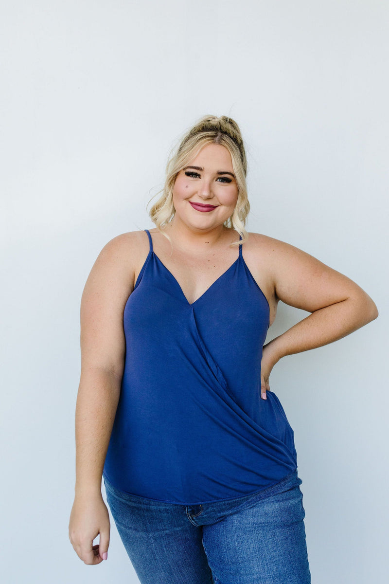 Charlize Surplice Tank In Blue-1XL, 2XL, 3XL, 4-9-2021, 8-13-2020, BFCM2020, Group A, Group B, Group C, Group D, Group T, Large, Made in the USA, Medium, Plus, Re-Release, SiteWide21, Small, Tops-Womens Artisan USA American Made Clothing Accessories
