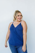 Charlize Surplice Tank In Blue-1XL, 2XL, 3XL, 4-9-2021, 8-13-2020, BFCM2020, Group A, Group B, Group C, Group D, Group T, Large, Made in the USA, Medium, Plus, Re-Release, SiteWide21, Small, Tops-Womens Artisan USA American Made Clothing Accessories