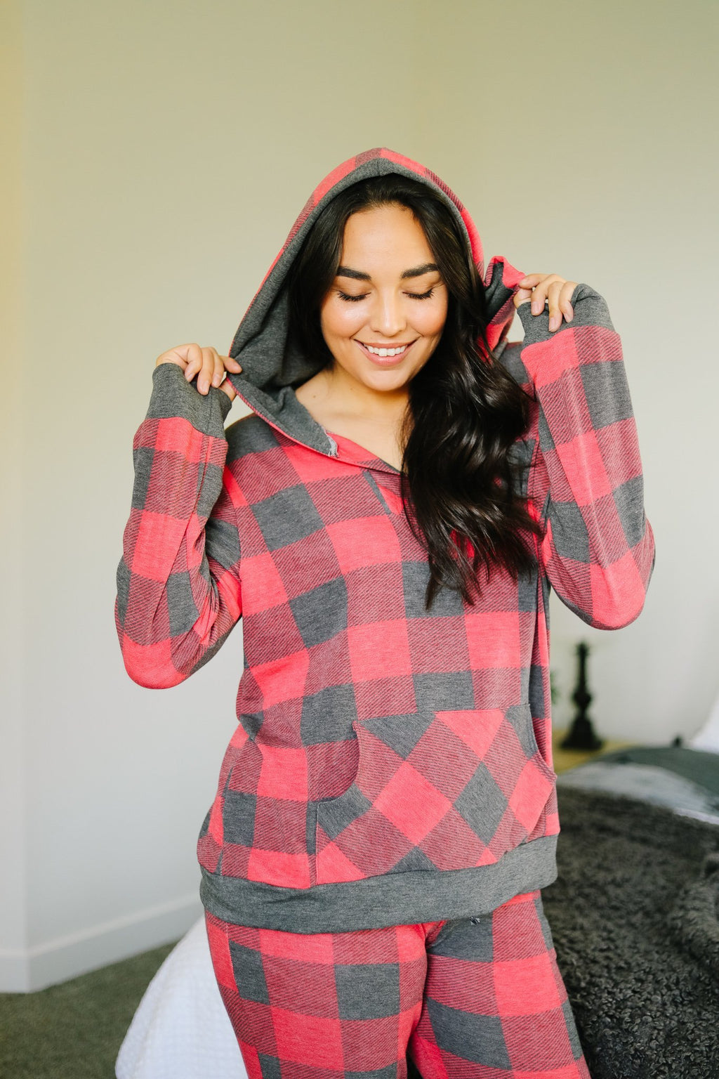 Faded Plaid Hoodie - On Hand-Buffalo Plaid, Christmas, Christmas pjs, Made in the USA, Plaid-Womens Artisan USA American Made Clothing Accessories