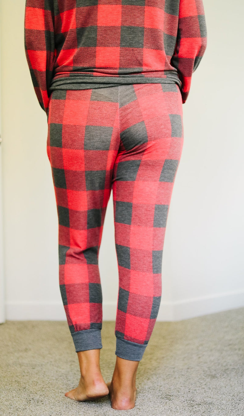 Faded Plaid Joggers - On Hand-Made in the USA-Womens Artisan USA American Made Clothing Accessories