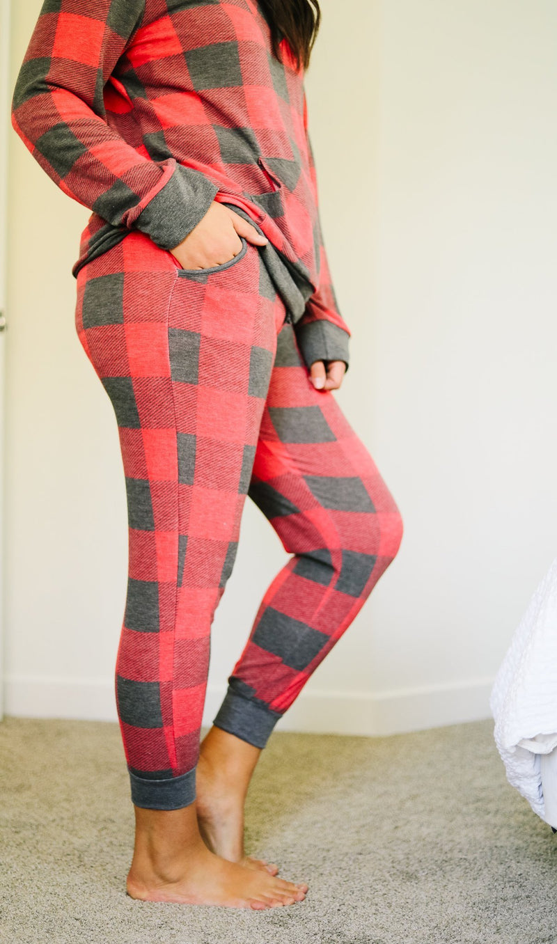 Faded Plaid Joggers - On Hand-Made in the USA-Womens Artisan USA American Made Clothing Accessories