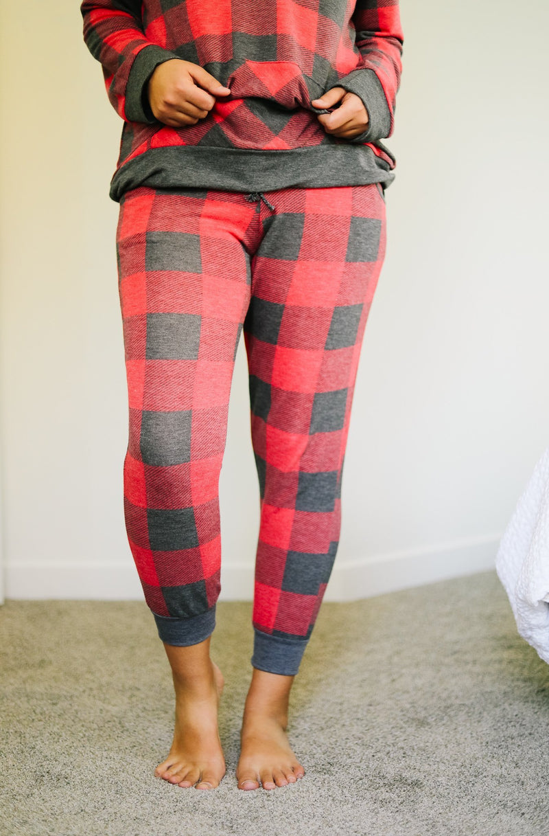 Faded Plaid Joggers - On Hand-Made in the USA-Womens Artisan USA American Made Clothing Accessories