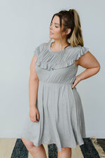 Gray Day Ruffled Yoke Dress - On Hand-1XL, 2XL, 3XL, 8-12-2020, 8-4-2020, BFCM2020, Bonus, Dresses, Group A, Group B, Group C, Group D, Large, Made in the USA, Medium, Plus, Small, XL, XS-Medium-Womens Artisan USA American Made Clothing Accessories