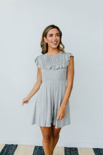 Gray Day Ruffled Yoke Dress - On Hand-1XL, 2XL, 3XL, 8-12-2020, 8-4-2020, BFCM2020, Bonus, Dresses, Group A, Group B, Group C, Group D, Large, Made in the USA, Medium, Plus, Small, XL, XS-Medium-Womens Artisan USA American Made Clothing Accessories