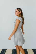 Gray Day Ruffled Yoke Dress - On Hand-1XL, 2XL, 3XL, 8-12-2020, 8-4-2020, BFCM2020, Bonus, Dresses, Group A, Group B, Group C, Group D, Large, Made in the USA, Medium, Plus, Small, XL, XS-Medium-Womens Artisan USA American Made Clothing Accessories