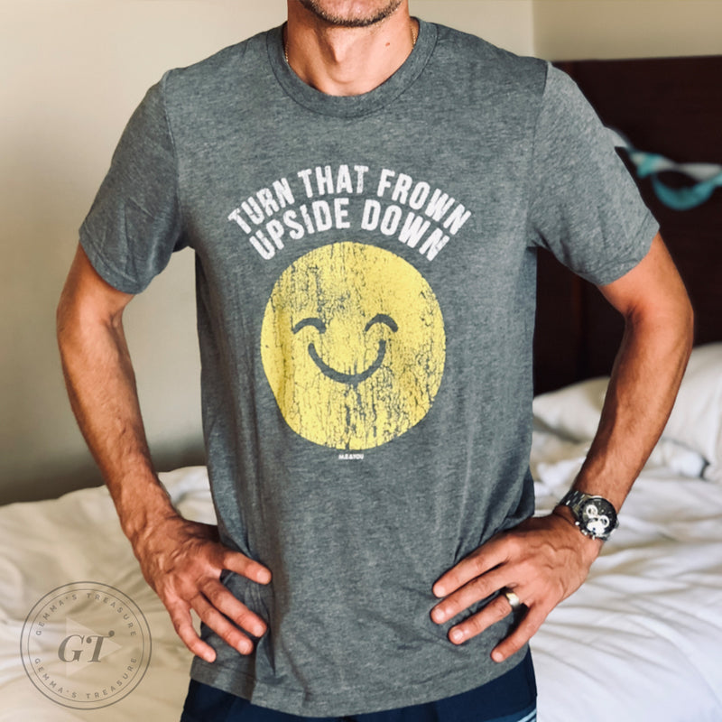 Turn that Frown Upside Down Crew Tee-casual attire, Cotton, graphic tee, Graphic Tees, humor, Made in the USA, Mens, Retro, Summer, Tops, unisex tee, Year Round-Womens Artisan USA American Made Clothing Accessories