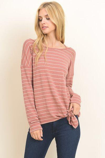 Peach Striped aside Tie Top-Made in the USA-Womens Artisan USA American Made Clothing Accessories