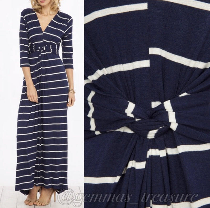 Navy & White Stripe Twist Maxi-Dresses, Made in the USA-Womens Artisan USA American Made Clothing Accessories