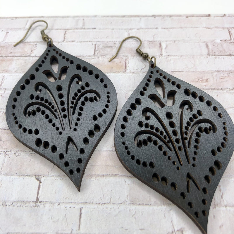 Black Wood Adornment Earrings-accessories, earrings, jewelry, Made in the USA-Womens Artisan USA American Made Clothing Accessories