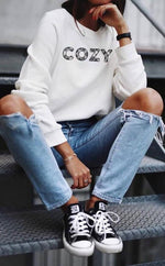 Cozy Sweatshirt || White-Cozy, EOY2020, Made in the USA, On hand, Sale, Small, Sweatshirt-Womens Artisan USA American Made Clothing Accessories