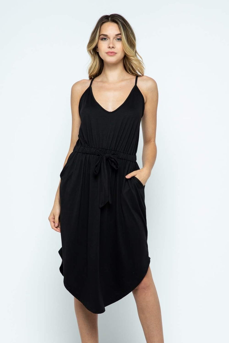 Ellis Tie Waist Strap Dress-Dresses, Made in the USA-Womens Artisan USA American Made Clothing Accessories