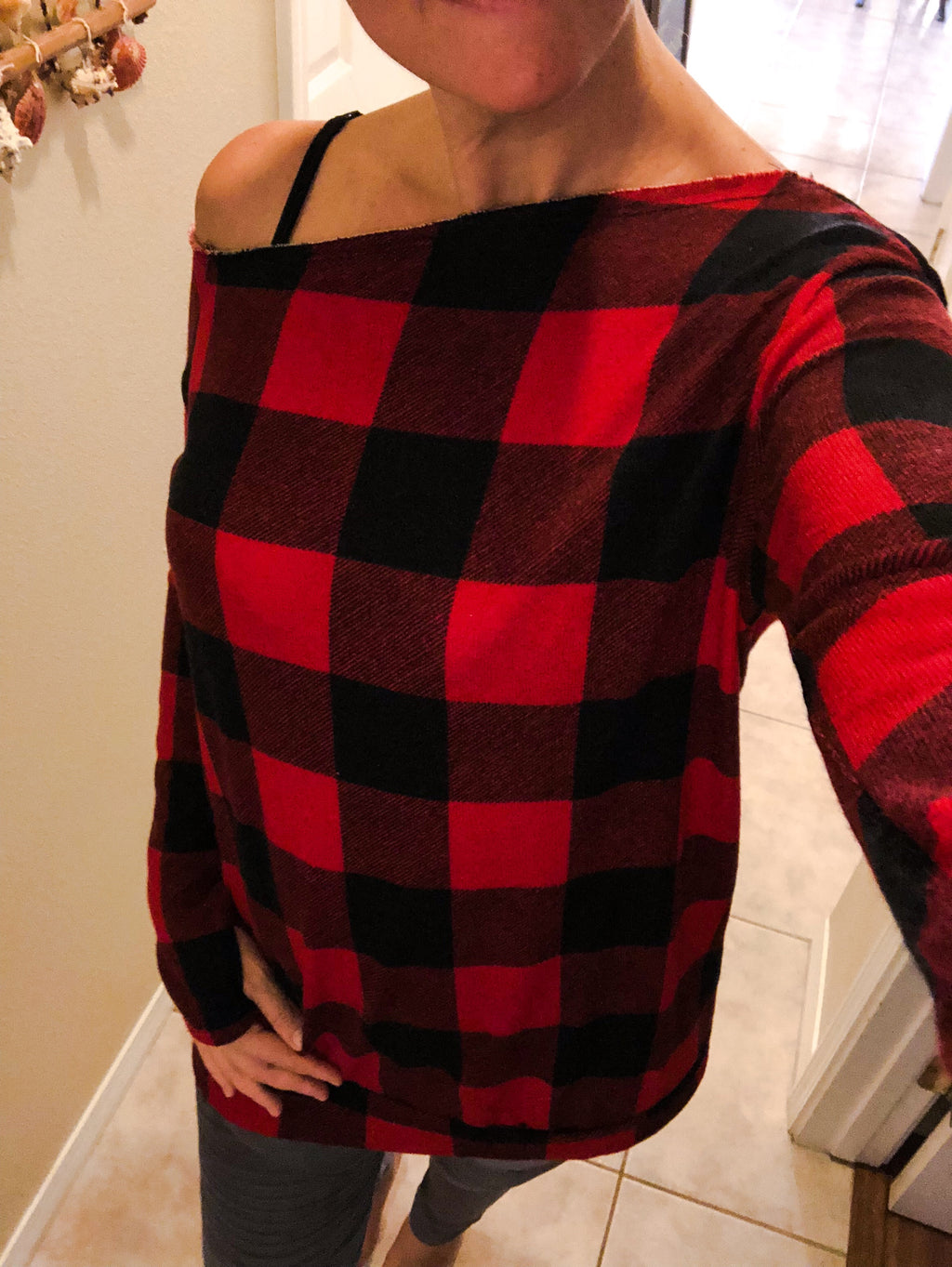 Red and Black Buffalo Plaid-Made in the USA-L/XL-Womens Artisan USA American Made Clothing Accessories