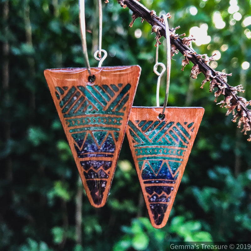 Triangular Wood Ombré Earrings-Jewelry, Made in the USA-Womens Artisan USA American Made Clothing Accessories