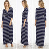 Navy & White Stripe Twist Maxi-Dresses, Made in the USA-Womens Artisan USA American Made Clothing Accessories