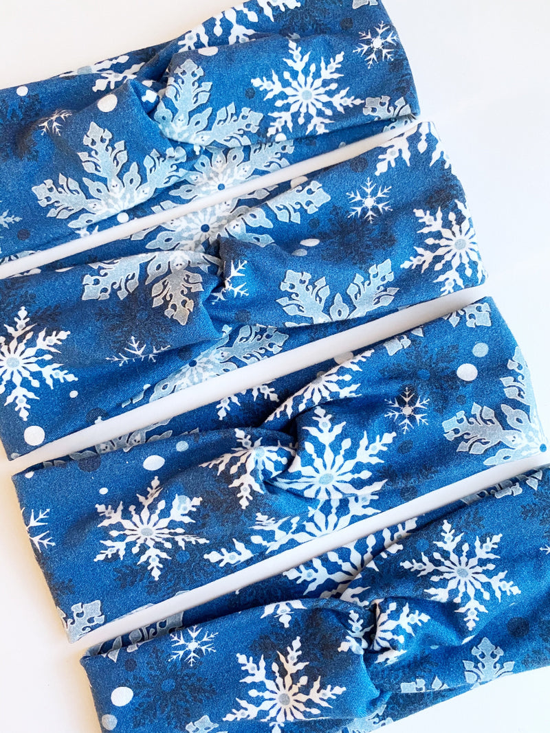 Royal Blue Snowflakes Headband - On Hand--Womens Artisan USA American Made Clothing Accessories