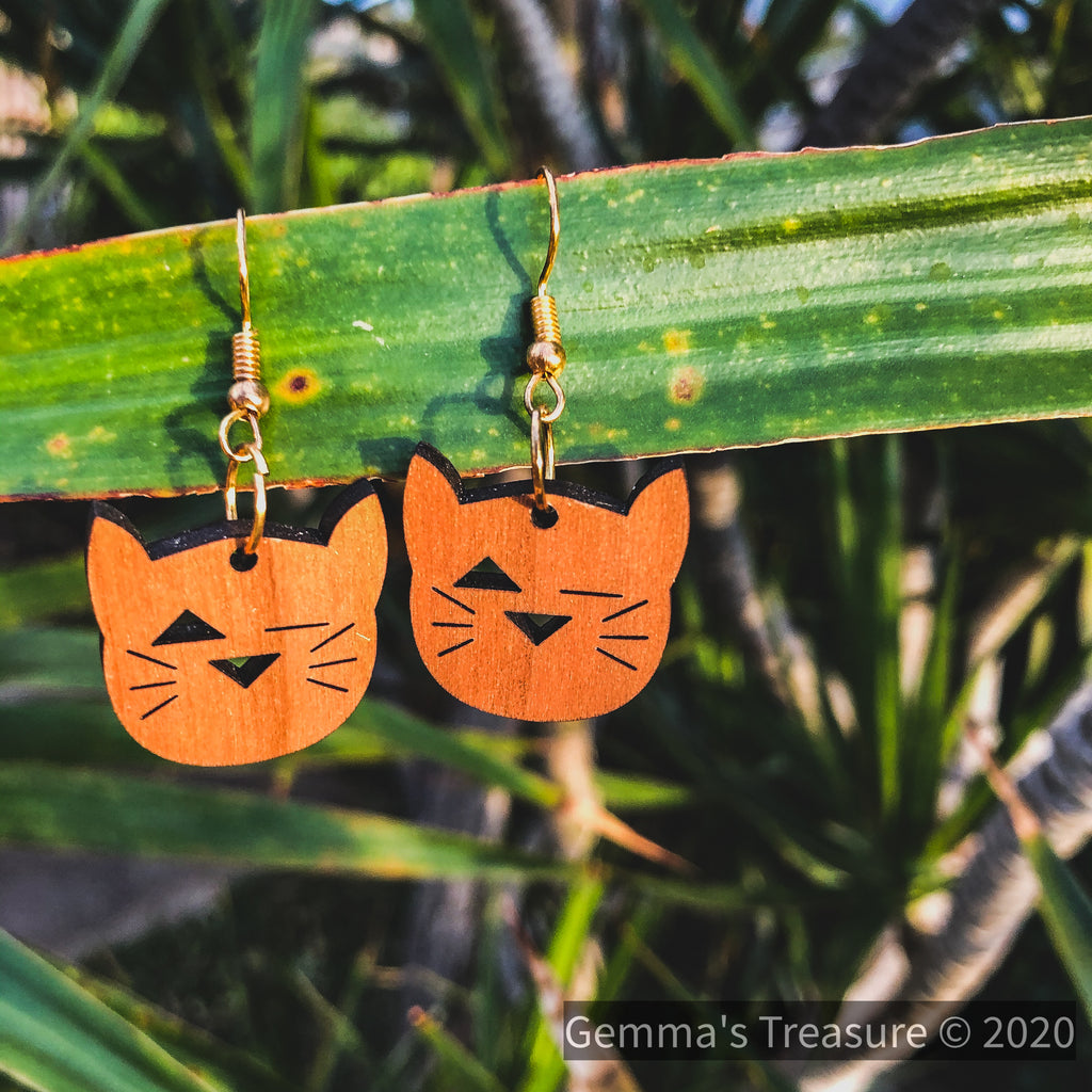 Cat’s Meow Wood Earrings - Made in Hawaii-Hawaii, Made in the USA-Womens Artisan USA American Made Clothing Accessories