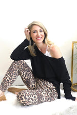 Brown Leopard Joggers-Bottoms, Loungewear-Womens Artisan USA American Made Clothing Accessories