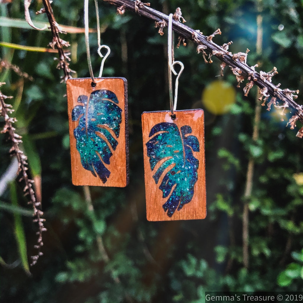 Monstera Wood Multi Effect Earrings-Jewelry, Made in the USA-Womens Artisan USA American Made Clothing Accessories