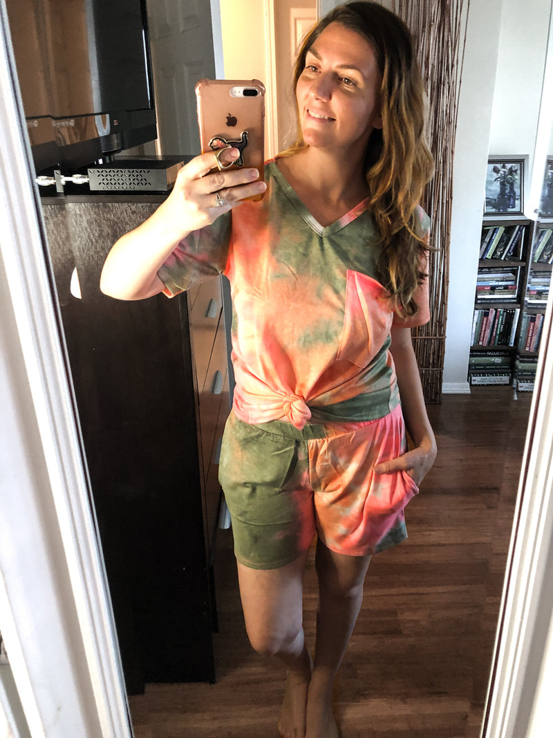 Ellis Lounge Tie Dye Short & Pocket Tee Set-Made in the USA, tie dye, tiedye-Womens Artisan USA American Made Clothing Accessories