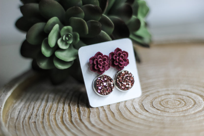 Double Set - Burgundy Succulent - wholesale-Made in the USA-Womens Artisan USA American Made Clothing Accessories