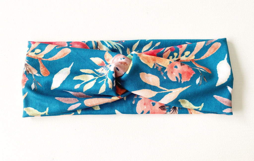 Teal Fall Floral Headband - wholesale--Womens Artisan USA American Made Clothing Accessories