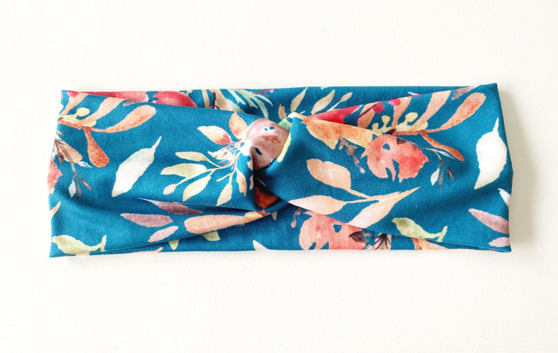 Teal Fall Floral Headband - wholesale--Womens Artisan USA American Made Clothing Accessories