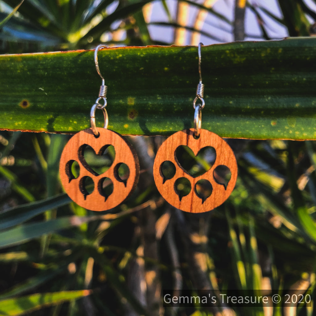 Cat Paws Wood Earrings - Made in Hawaii-Hawaii-Womens Artisan USA American Made Clothing Accessories