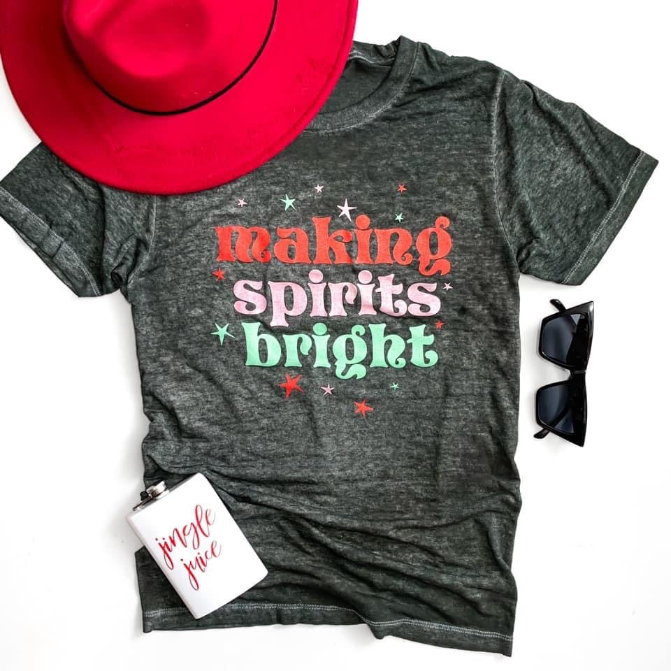 Making Spirits Bright Vintage Black-acid wash, Christmas, EOY2020, Graphic tee, Making spirits bright-Womens Artisan USA American Made Clothing Accessories