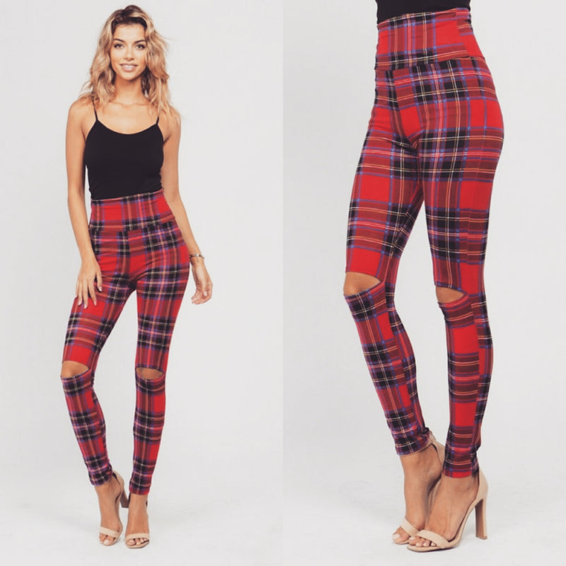 Plaid Butter Soft Leggings-Bottoms, EOY2020, Leggings, Loungewear, Made in the USA-Womens Artisan USA American Made Clothing Accessories