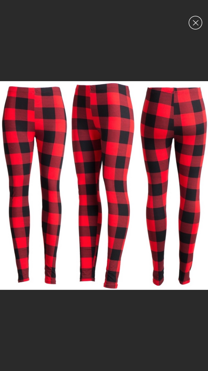 Buffalo Plaid Leggings-Bottoms, Leggings, Loungewear, Made in the USA-Womens Artisan USA American Made Clothing Accessories