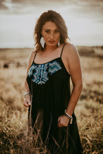 Black Pleated Maxi Dress w/accent-Dresses, Sale-Womens Artisan USA American Made Clothing Accessories