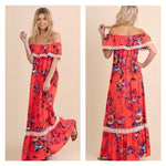 Bright Melon Off Shoulder Maxi-Dresses, Sale-Womens Artisan USA American Made Clothing Accessories