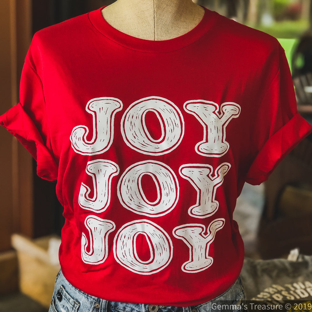 Joy Joy Joy Christmas Tee-EOY2020, On hand-Womens Artisan USA American Made Clothing Accessories