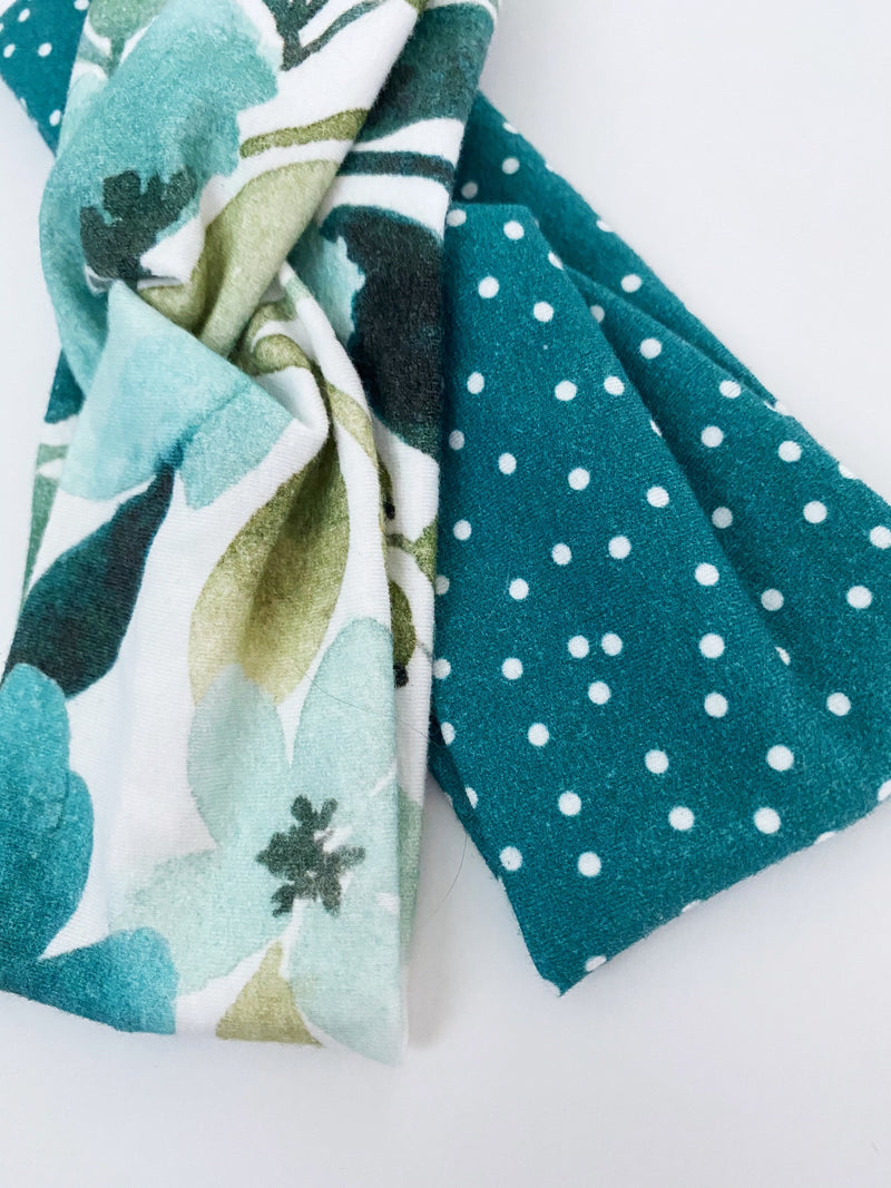 Teal Winter Floral Headband - On Hand-Christmas, EOY2020, Handmade, Headband, On hand-Womens Artisan USA American Made Clothing Accessories