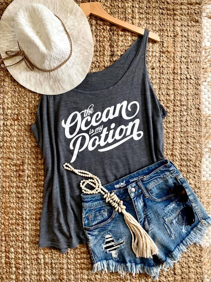 The Ocean is my Potion Tee Tank-Made in the USA-Womens Artisan USA American Made Clothing Accessories