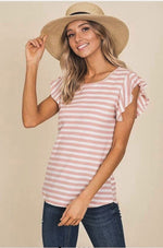 Pink Striped Top with Ruffle Sleeve-Made in the USA-Womens Artisan USA American Made Clothing Accessories