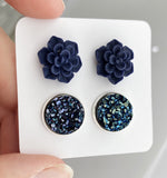 Double Set - Navy Succulent - wholesale-Made in the USA-Womens Artisan USA American Made Clothing Accessories