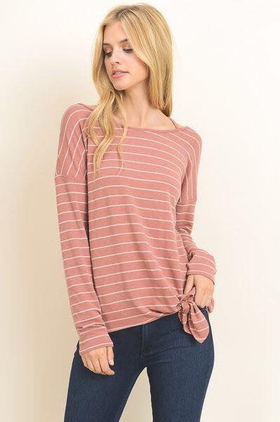 Peach Striped aside Tie Top-Made in the USA-Womens Artisan USA American Made Clothing Accessories