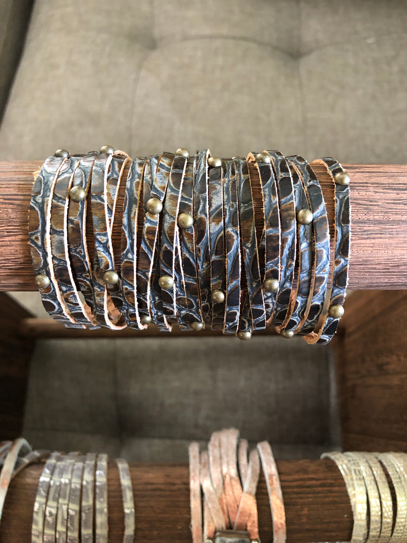 Leather Wrap Bracelet with Crystal Accents-Jewelry, Made in the USA-Womens Artisan USA American Made Clothing Accessories