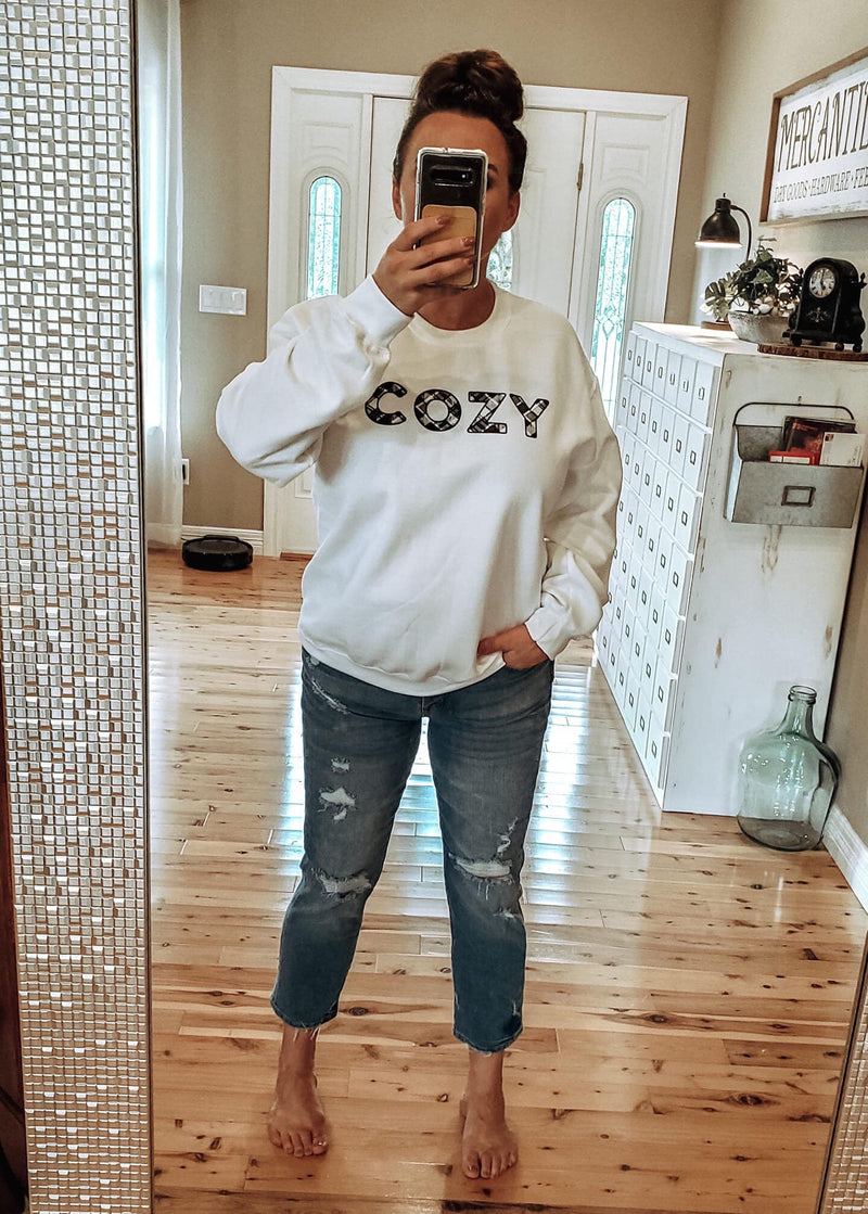 Cozy Sweatshirt || White-Cozy, EOY2020, Made in the USA, On hand, Sale, Small, Sweatshirt-Womens Artisan USA American Made Clothing Accessories