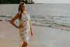 White Crochet Dress & Coverup with Melon Slip-Dresses-Womens Artisan USA American Made Clothing Accessories