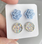 Double Set - Baby Blue Succulent - wholesale-Made in the USA-Womens Artisan USA American Made Clothing Accessories