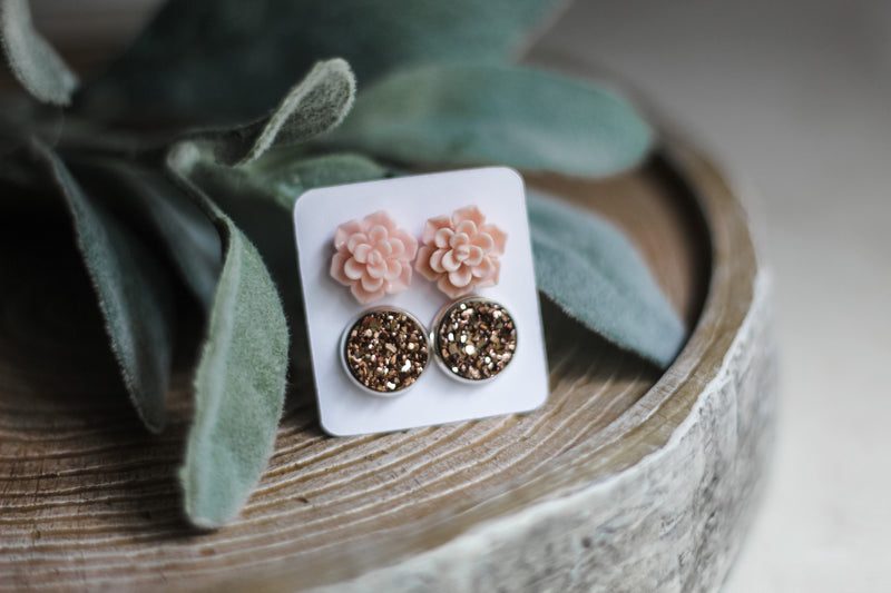 Double Set - Pink Succulent- wholesale-Made in the USA-Womens Artisan USA American Made Clothing Accessories