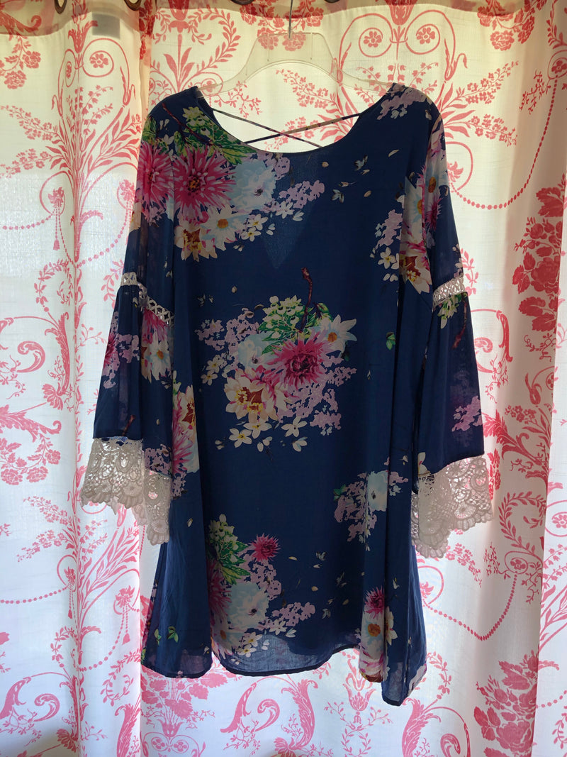 Blue Floral Dress-Sale-Womens Artisan USA American Made Clothing Accessories
