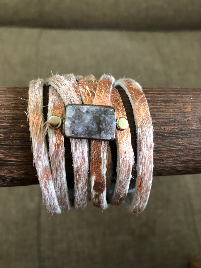 Leather and Druzy Bracelets-Jewelry, Made in the USA-Womens Artisan USA American Made Clothing Accessories