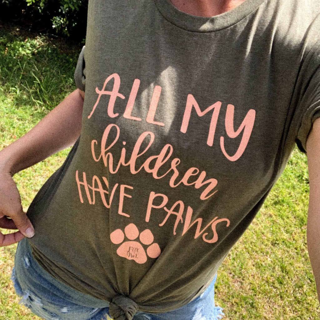 All My Children Have Paws Tee-animal tee, dog merchandise, dog related, Gifts, graphic tee, Made in the USA, paw pals, Pets, unisex tee-Womens Artisan USA American Made Clothing Accessories